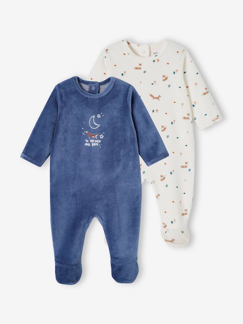 2er-Pack Baby Samt-Strampler Fuchs Oeko-Tex - blau